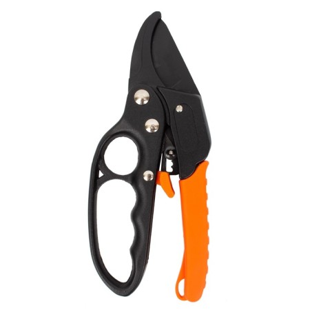 Contact secaterator, 11 "(28 cm), with a ratchet mechanism, plastic handles, a teleflone ​​blade