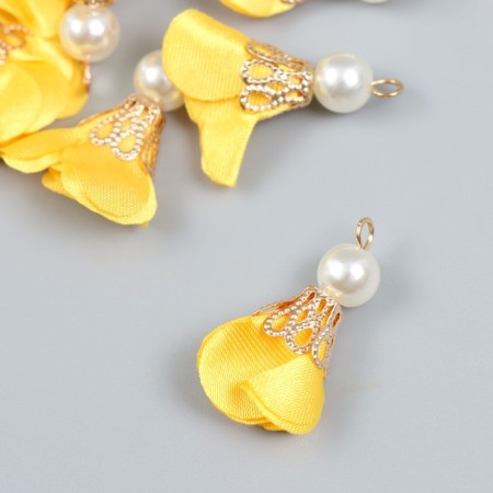 Decor for creativity Textile "Flower with pearls. Yellow" set 10 pcs 2.5 cm