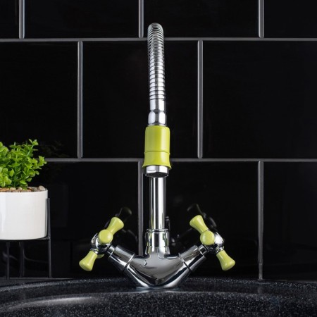 Kitchen mixer RMS SL92GR-279F, two-wound, high spout, chrome/green-1