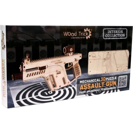 Mechanical 3D puzzle made of wood "assault rifle"-1