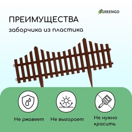 Decorative fence, 30 × 300 cm, 5 sections, plastic, brown, Greengo-3