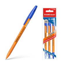Set of ballpoint pens 3 pieces Erichkrause R-301 Orange Stick, node 0.7 mm, blue ink, letter line 2000 meters, euro suspension