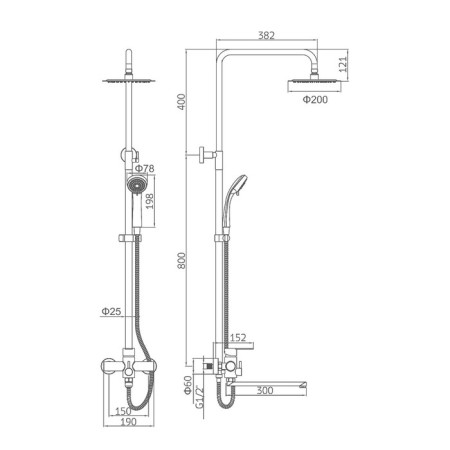 Shower system Accoona A83103-2, with a tropical shower, stainless steel, chrome-8