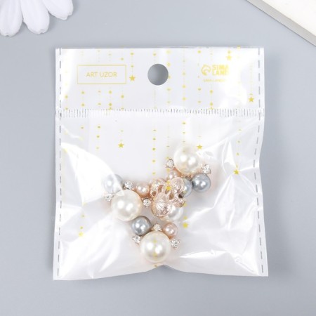 Decor for creativity Metal, plastic "Three pearls" Rhinas set 4 pcs 2x1.7 cm-3
