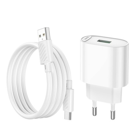 Network charger HOCO C109A, 1 USB, 18 W, QC, Type -C cable - USB, 1 m, white-5