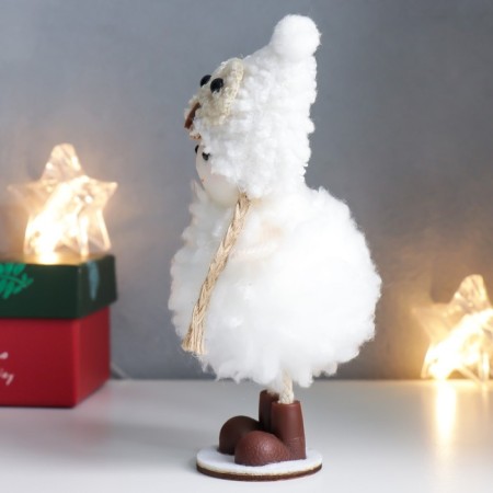 Interior doll "Girl in a curly white fur coat and owl cap" 15.5 cm-3