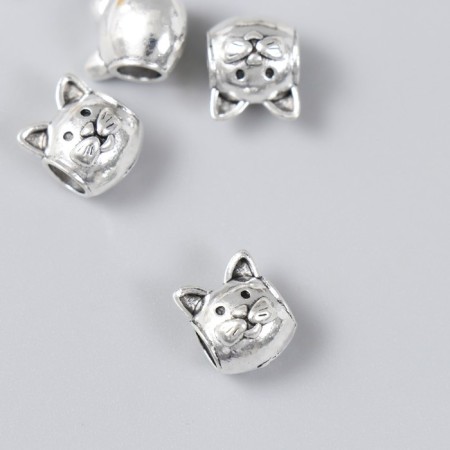Bead for creativity Metal "Cat" silver 1x1.3 cm