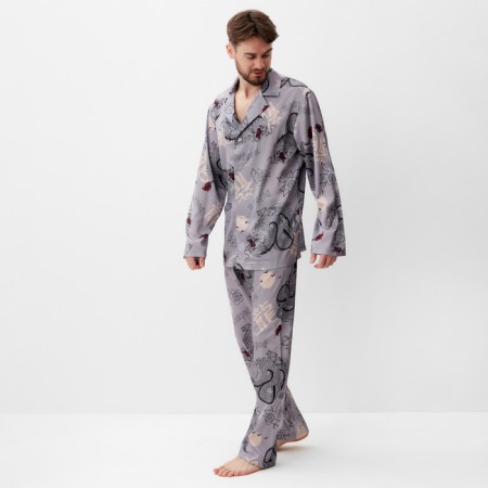 Pajama men's (shirt and trousers) kaftan "Dragon" size 48, gray-2