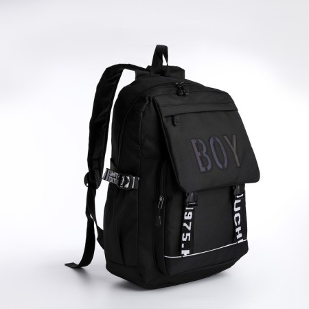 School backpack on lightning from textiles, 5 pockets, black color