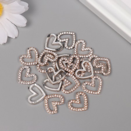 Decor for creativity plastic "Heart with rhinestones" gold set of 20 pcs 1.5x1.5x0.4 cm-2