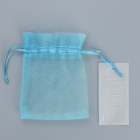 Big an organza bag of blue “sky”, with a nameplate, 10 x 12 cm +/- 1.5 cm-5
