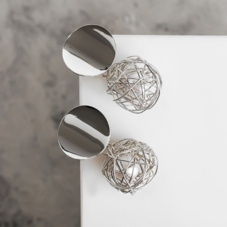 Earrings with pearls "Shar ladd" nest, white color in silver