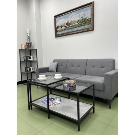 Table Journal Duet, 941 (488) x488 (544) x457 (500), black Muar/Metropolitan Gray/Glass