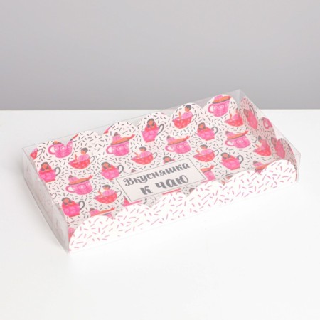 Bearbox, confectionery packaging with PVC lid, "delicious tea", 10.5 x 21 x 3 cm