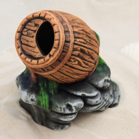Decor for the Aquarium "Barrel on Stones", ceramic, 13 x 10 x 17 cm-6