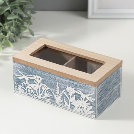 Casket Wood 2 Detroot "Dragonfly and Flowers" Blue 8.8x16.2x7 cm