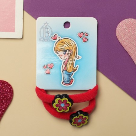 Hair gum "Tenderness" (set 2 pcs) Flower, 4 cm, red