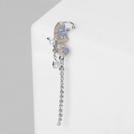 Earring "Kaff" butterfly in flight, white-gray color in silver-1