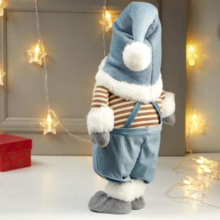 Interior doll "Grandpa in a blue cap and striped jacket" 66x15x25 cm-3