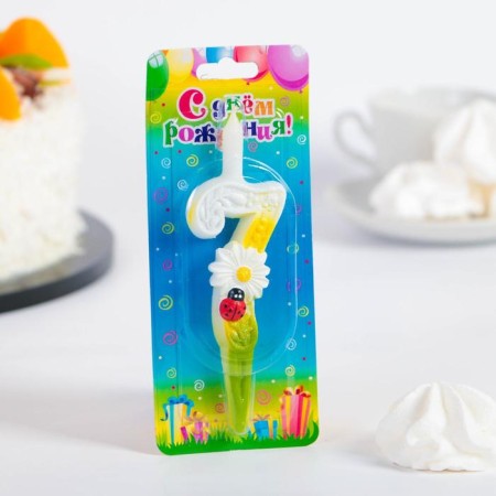 Candle for the cake "Chamomile", 10.2 cm, multi -colored number "7"-1