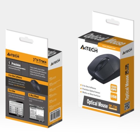Mouse A4Tech OP-720 Black Optical (1200DPI) USB (3but)-3