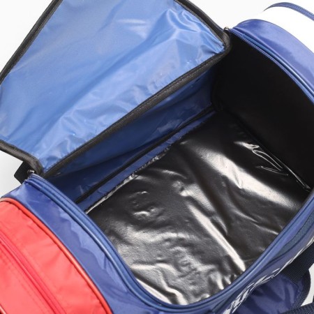 Sports bag with lightning, external pocket, long belt, white/blue/red color-4