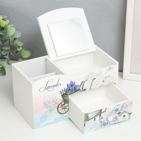 Casket wood with a mirror and stand "Lavender trolley" 10.8x18.5x10 cm-1