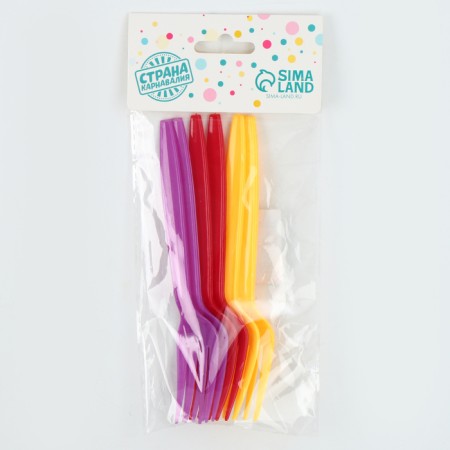 Plastic forks, 6 pcs., Mix colors-12