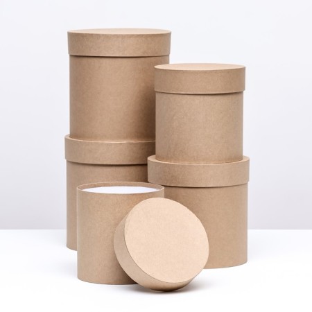 Set of round boxes 5 in 1 "plain craft", 20 x 20 - 14 x 14 cm-1