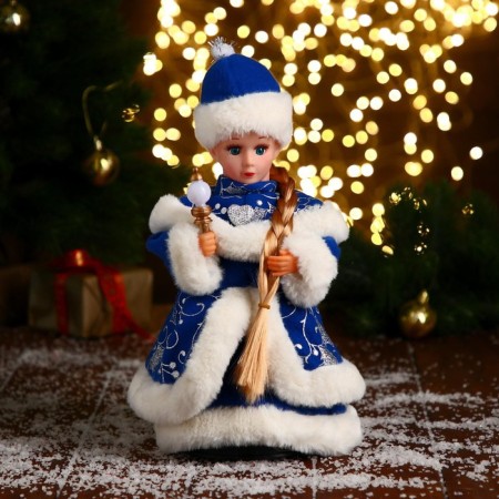 Snow Maiden "in a blue fur coat with a heart" moves, 30 cm