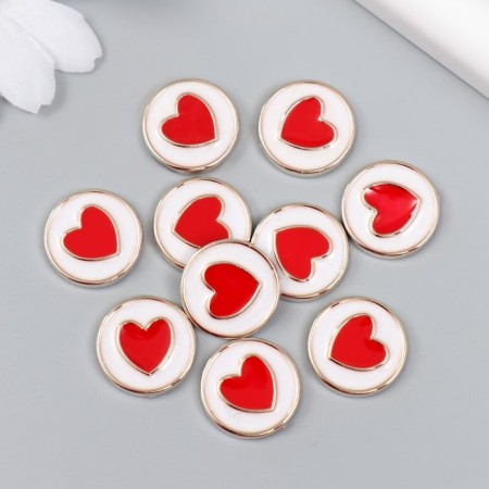 Decor for creativity Plastic "Red Heart in the Circle" White, gold 0.3x1.8x1.8 cm-2