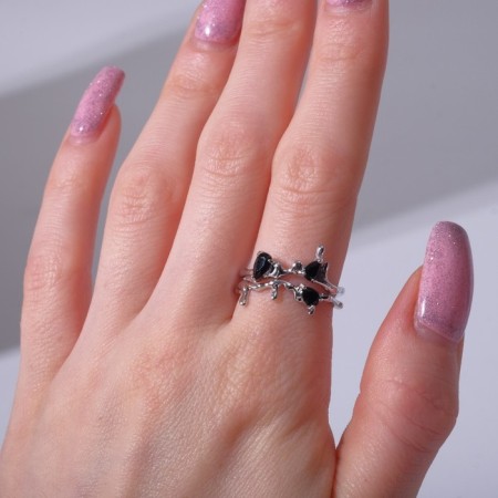 Ring "spell", black color in silver, dimensionless-3