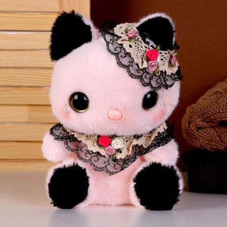 Soft toy "cat" with beads, 22 cm, pink color