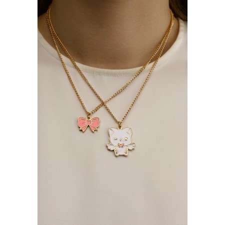 Kulons "Demetrons" cat with a bow, white-pink color in gold, 45 cm-1