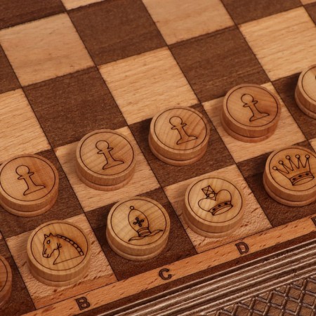 Board games 3 in 1 "Rezans": backgammon, chess, checkers, from an array of beech, patina, 56 x 58 cm-3