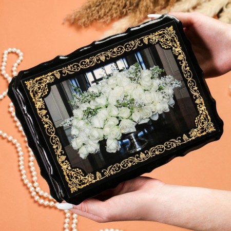 Board "White Roses", 17 × 23 × 6 cm, lacquer miniature-2