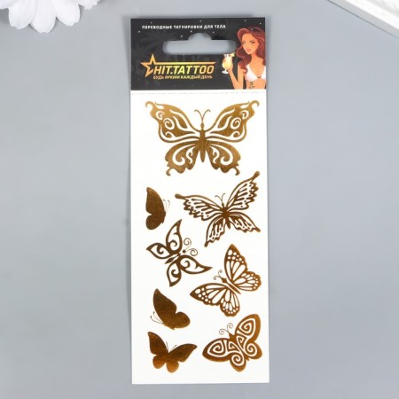 Golden butterflies tattoo 5.6x15 cm