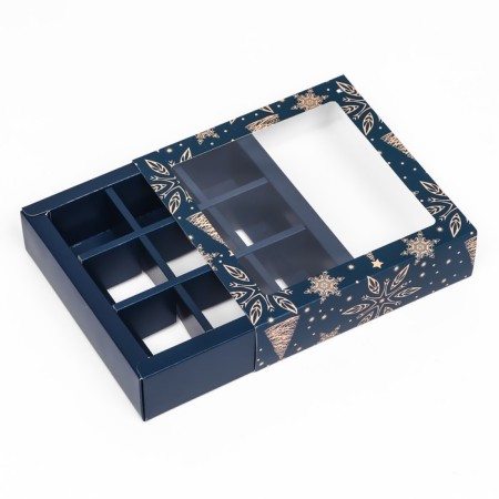 New Year. Box for 9 sweets "Festive magic", 13.7 x 13.7 x 3.5 cm, confectionery packaging-9