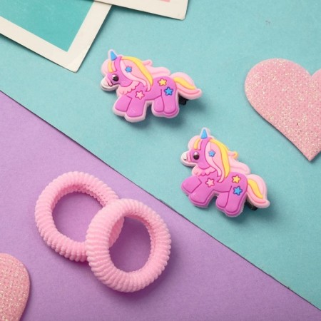 Hair set "Ariadne" (2 elastic bands, 2 clamps) unicorn, pink-1