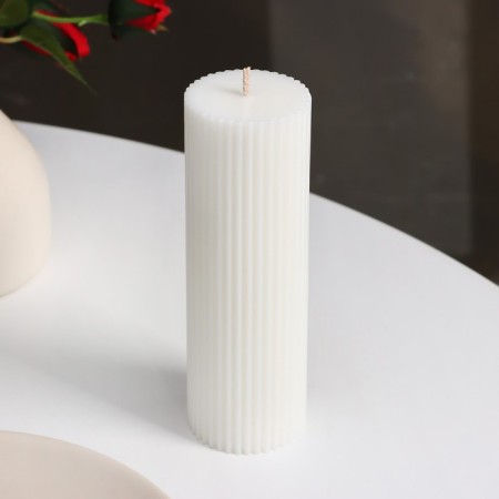 Candle-cylinder with faces, 5x15 cm, white, 10 hours-1