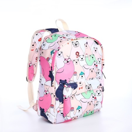 School backpack from textiles on lightning, 3 pockets, pencil case, pink color-4