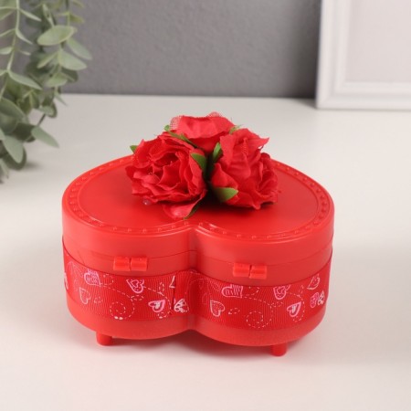 Musical mechanical "Tender roses" Red Casket 12x13.5x10.5 cm-2