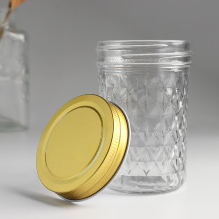 Bank for candles glass with a lid "Romb" transparent 250 ml 7x7x10.5 cm-2