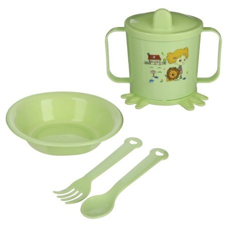 A set of children's dishes, 4 items: bowl, spoon, fork, chip with solid nose 200 ml, MIX color-9