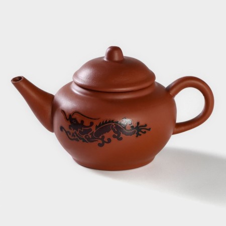 A set for the tea ceremony ceramic "Dragon", 5 items: 4 bowls 25 ml, kettle 200 ml, brown color-4