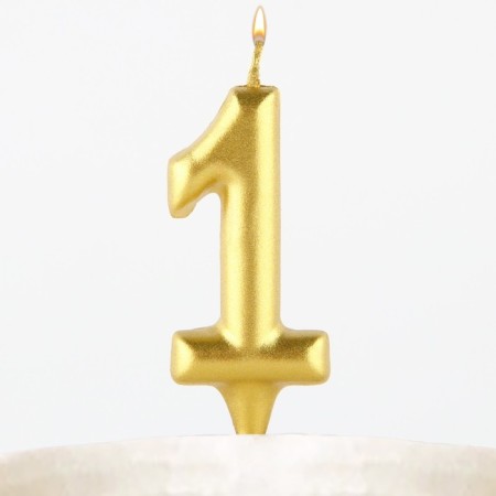 Candle for the cake, the number "1", gold.-6