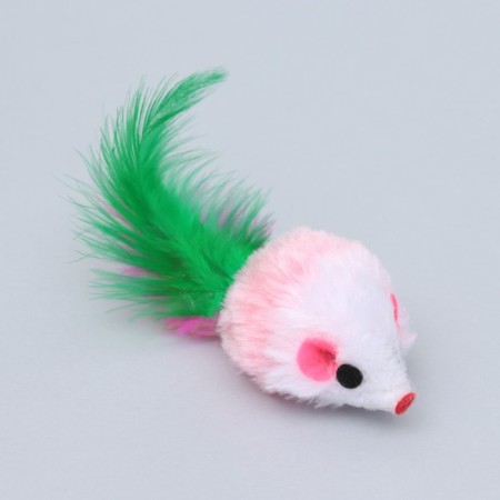 A toy for cats "Small Mouse" with feathers, 5 cm, packing 50 pcs-1