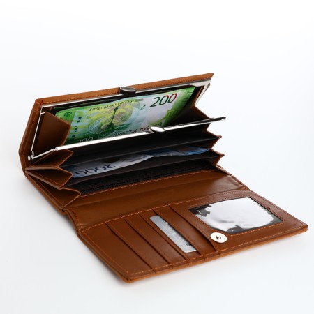 Women's wallet on the button, brown color-3