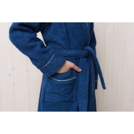 A robe for a boy with a hood, height 134 cm, blue, Makra-3