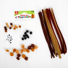 Set for creativity from wire with pile, pompons, eyes No. 6, brown color, 30 wires